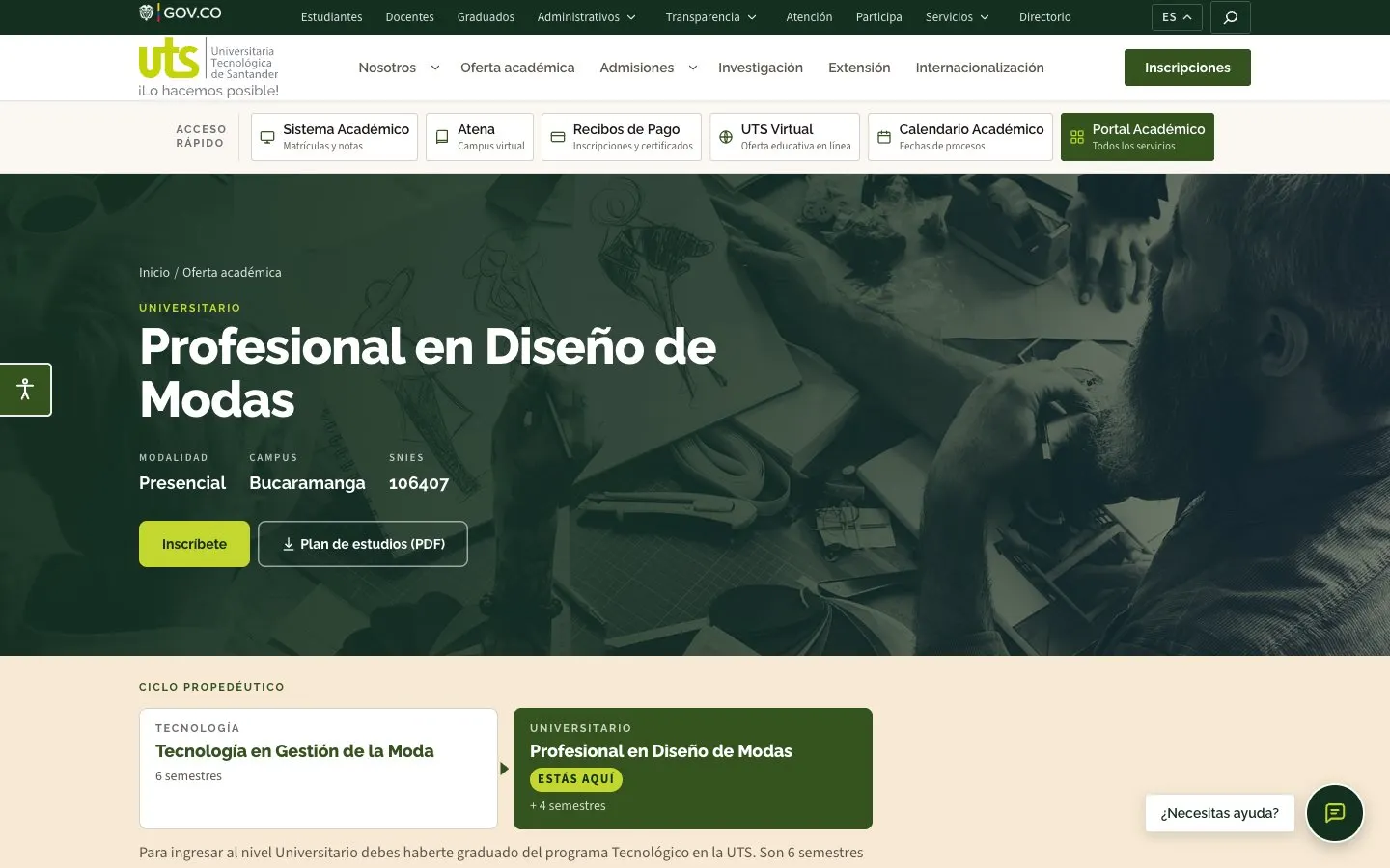 The website of UTS – Diseño de Modas