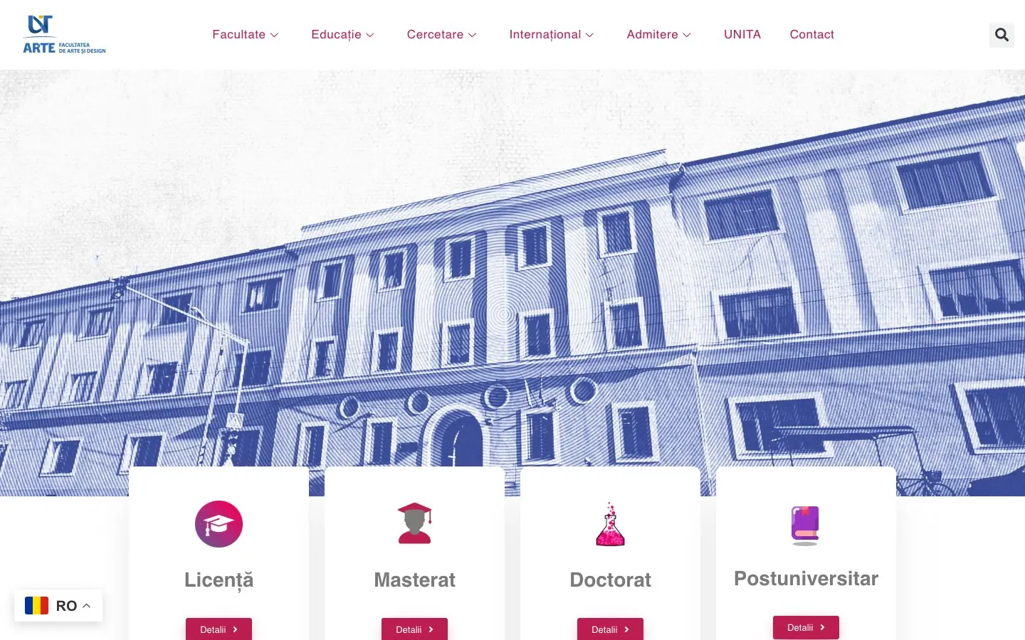 The website of UVT – Facultatea de Arte și Design