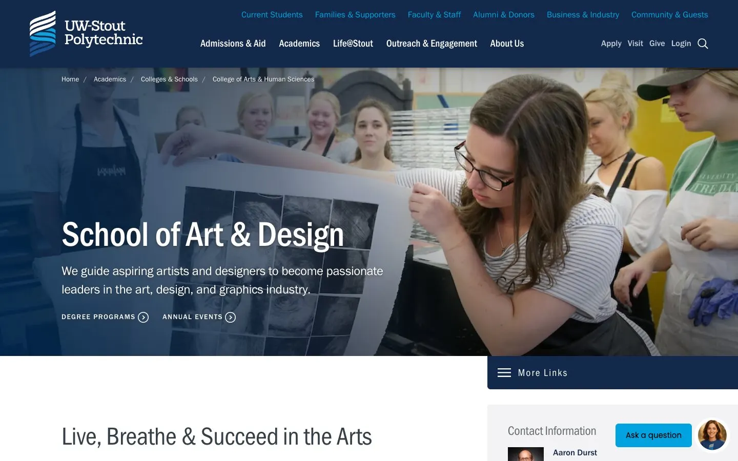 Il sito di UW-Stout Polytechnic – School of Art & Design