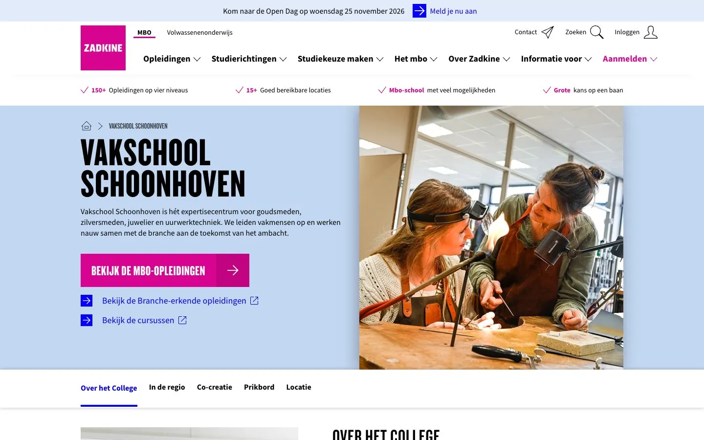 The website of Vakschool Schoonhoven