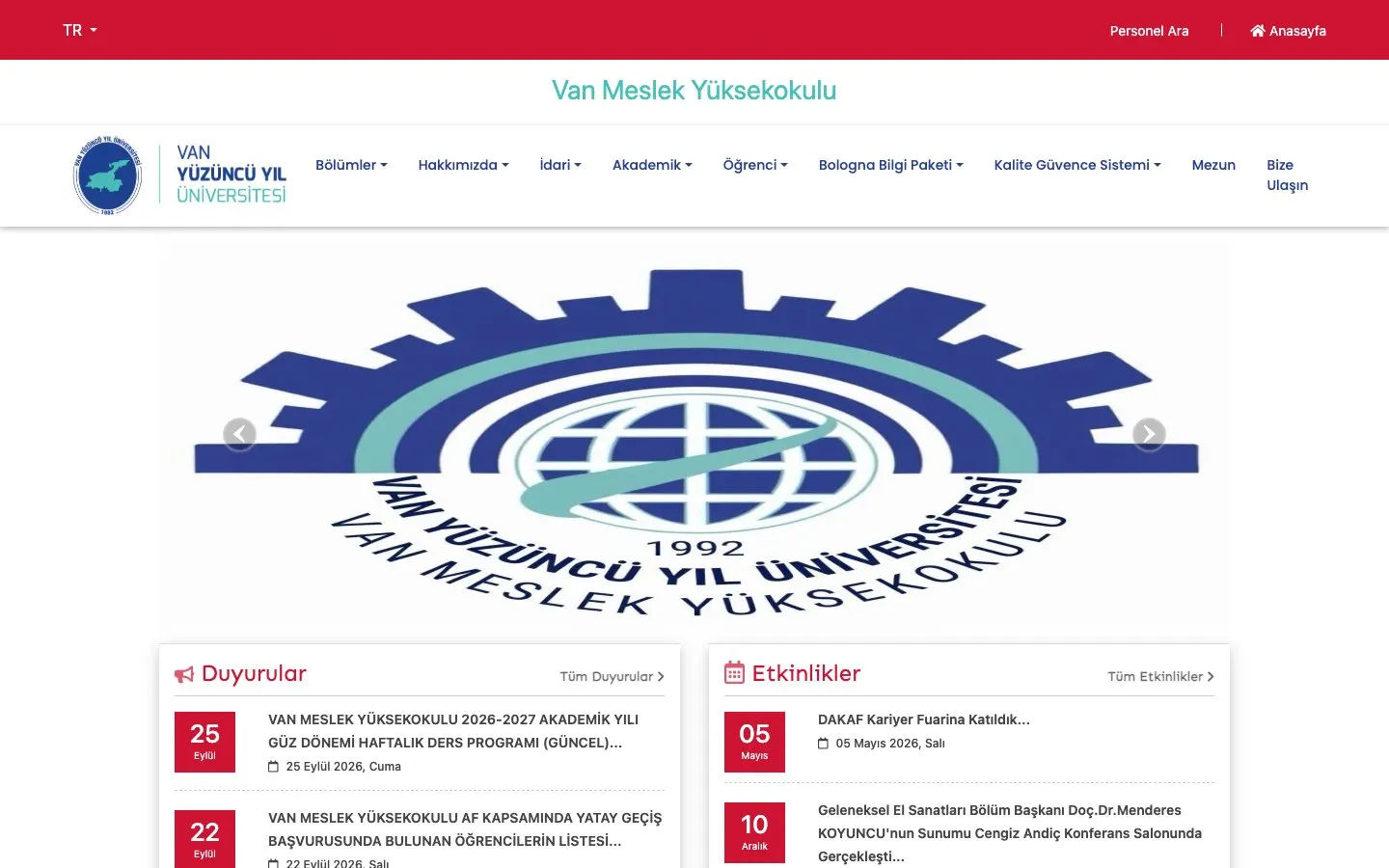 The website of Van Yüzüncü Yıl Üniversitesi – Van Meslek Yüksekokulu