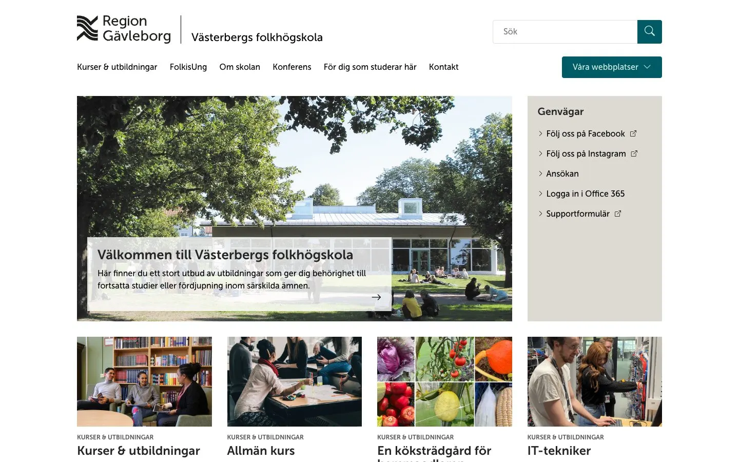 El sitio web de Västerbergs folkhögskola