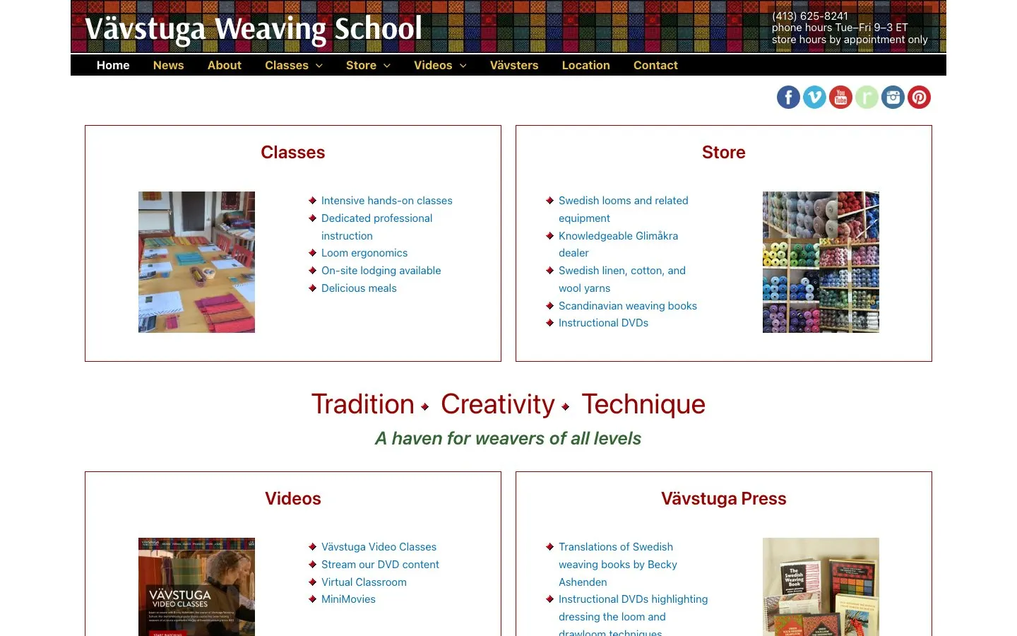 The website of Vävstuga Weaving School