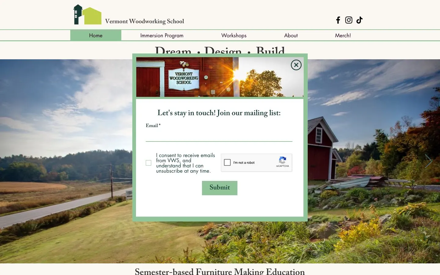 Сайт школы Vermont Woodworking School