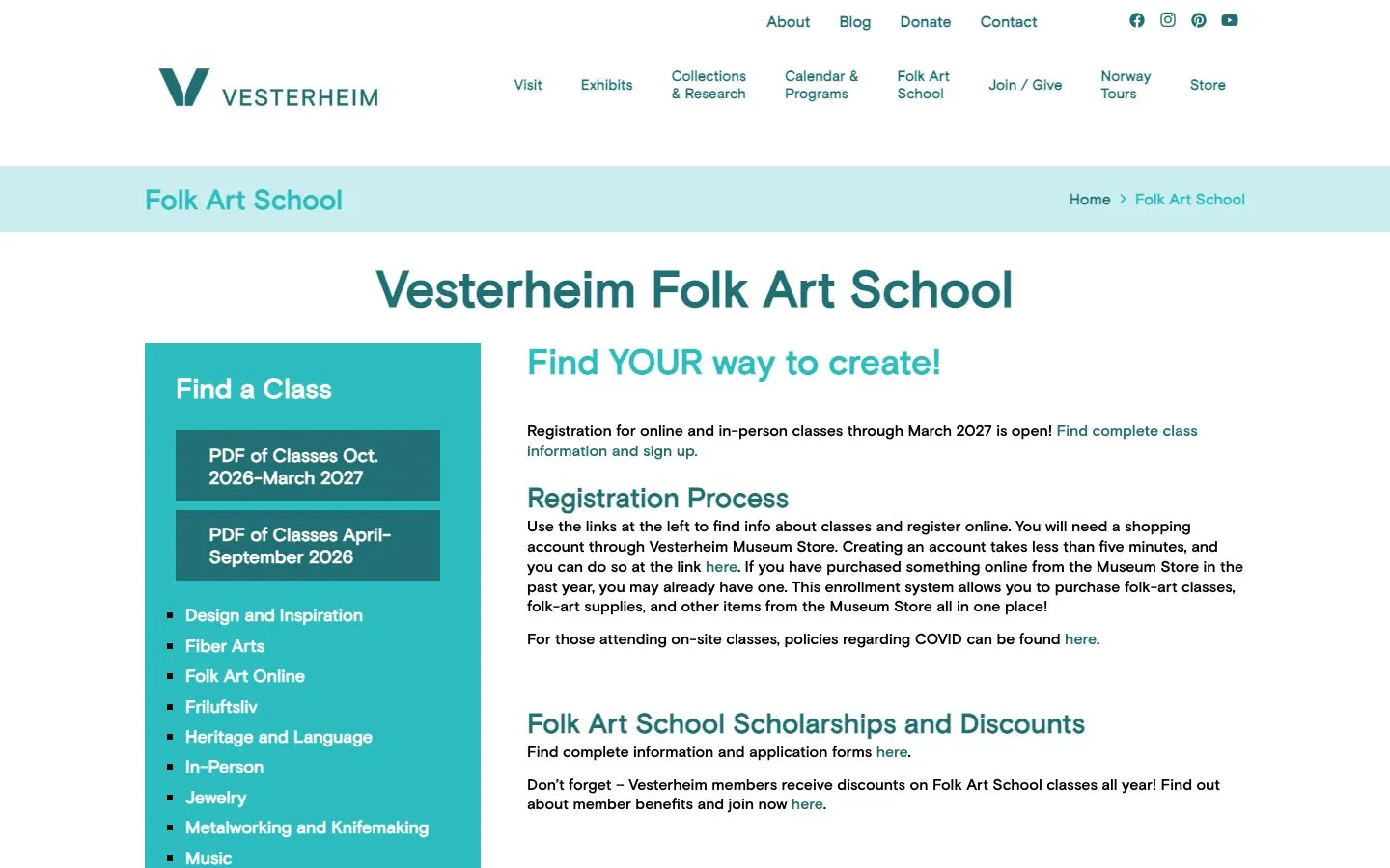 The website of Vesterheim Folk Art School