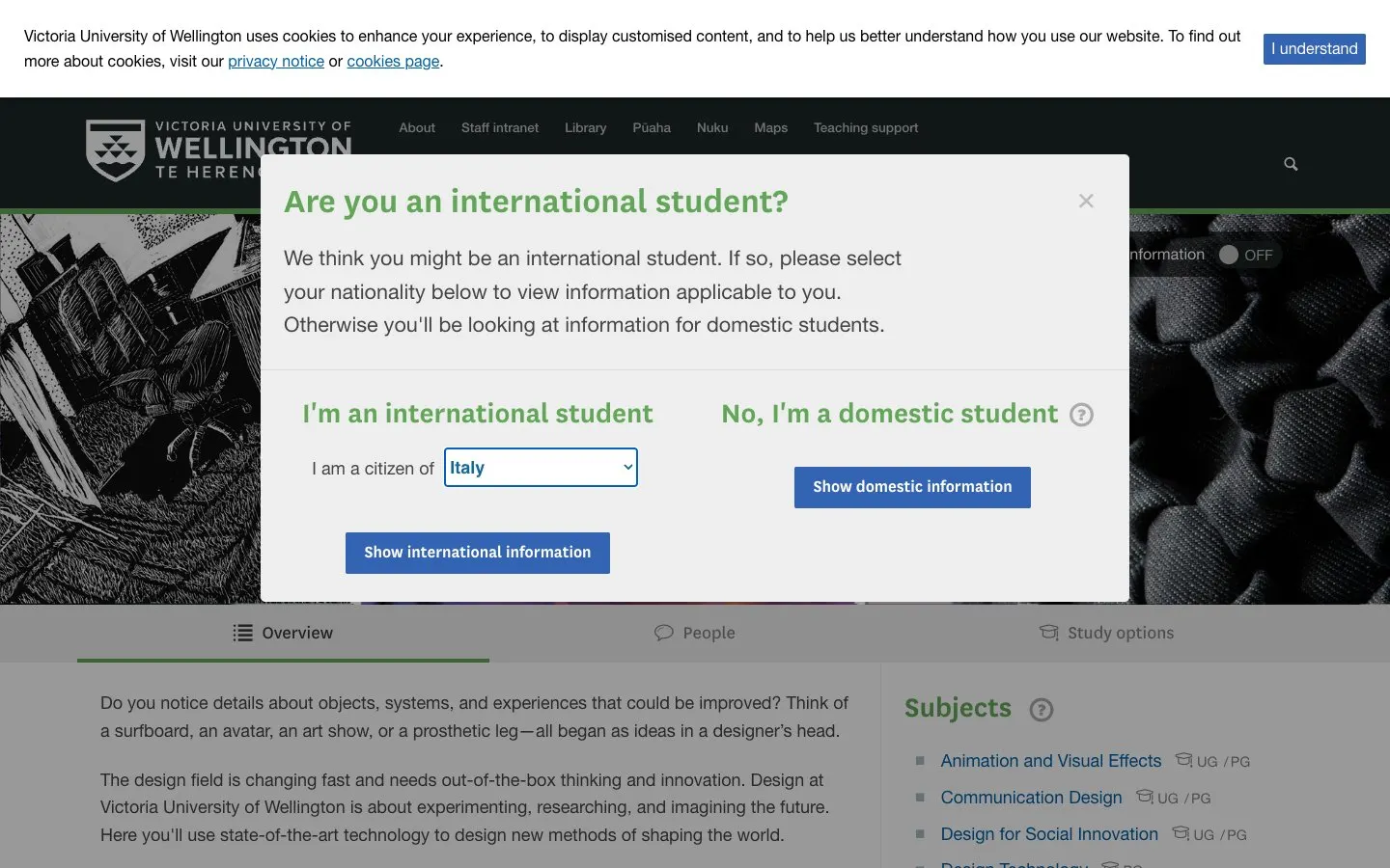 The website of Victoria University of Wellington – School of Design Innovation