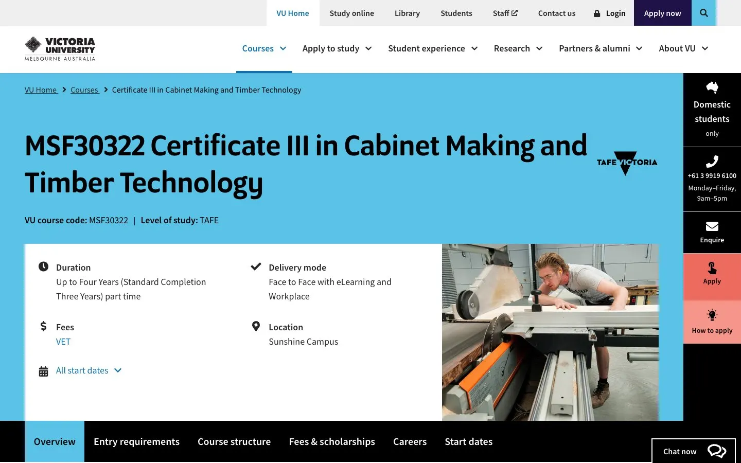 The website of Victoria University Polytechnic – Cabinet Making