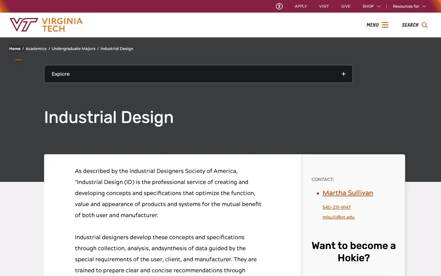 Die Website von Virginia Tech – Industrial Design
