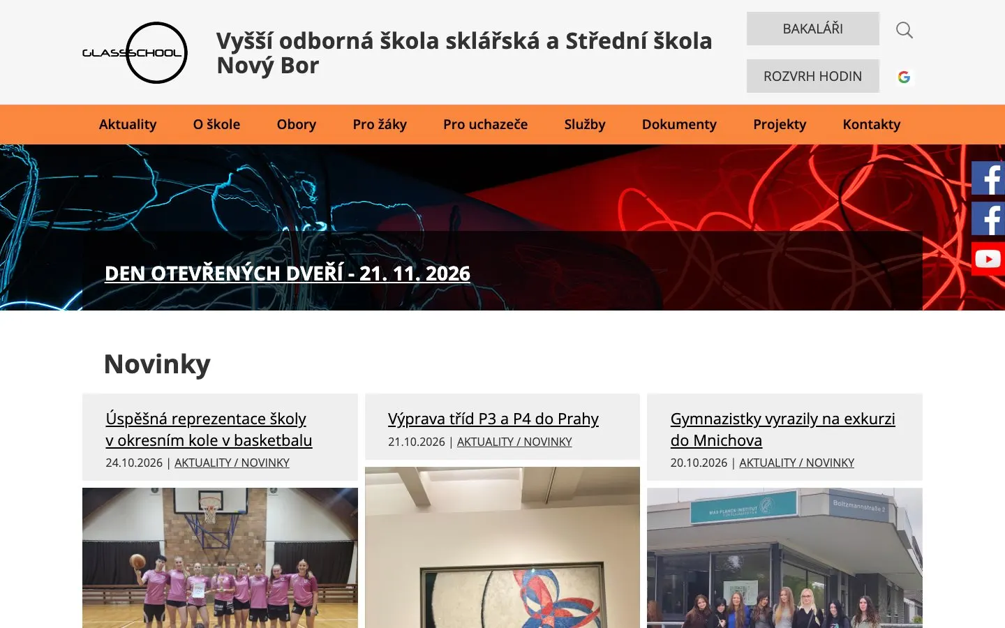 Il sito di VOŠ sklářská a SŠ Nový Bor