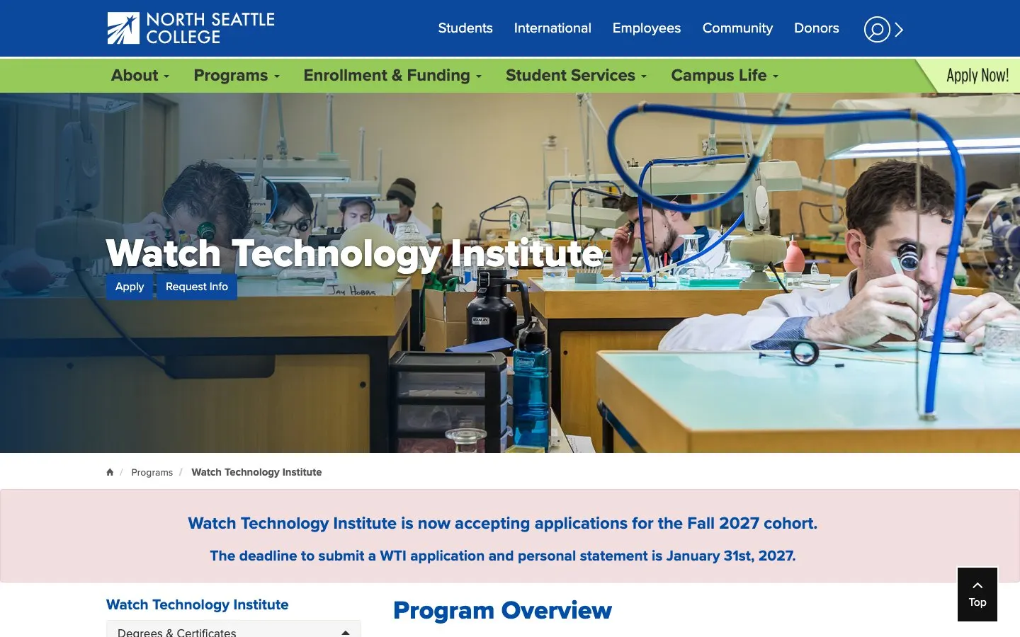 Il sito di Watch Technology Institute – North Seattle College