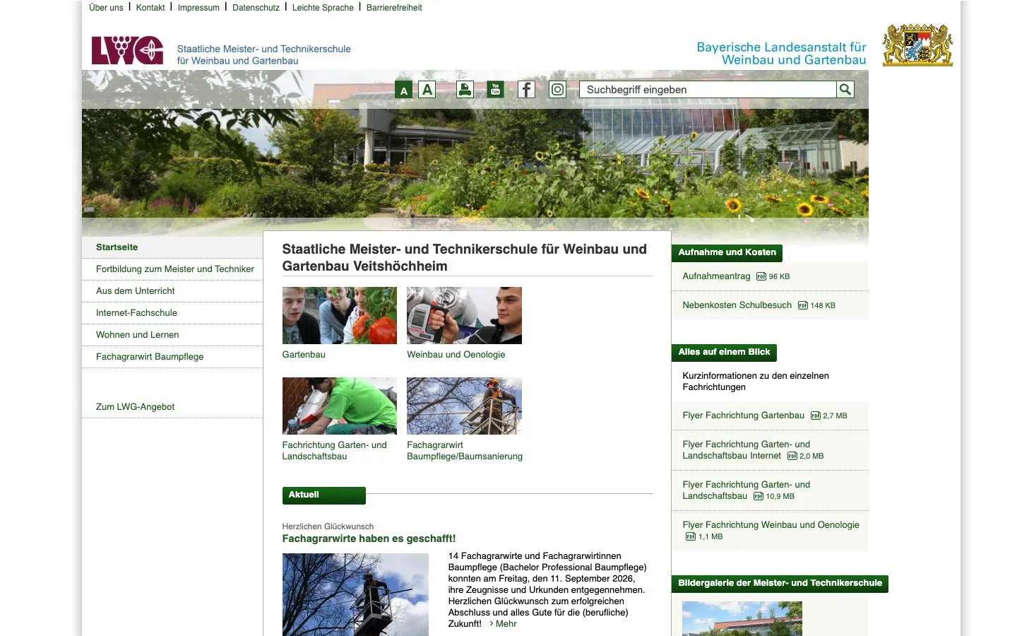 Die Website von Weinbau-Fachschule Veitshöchheim