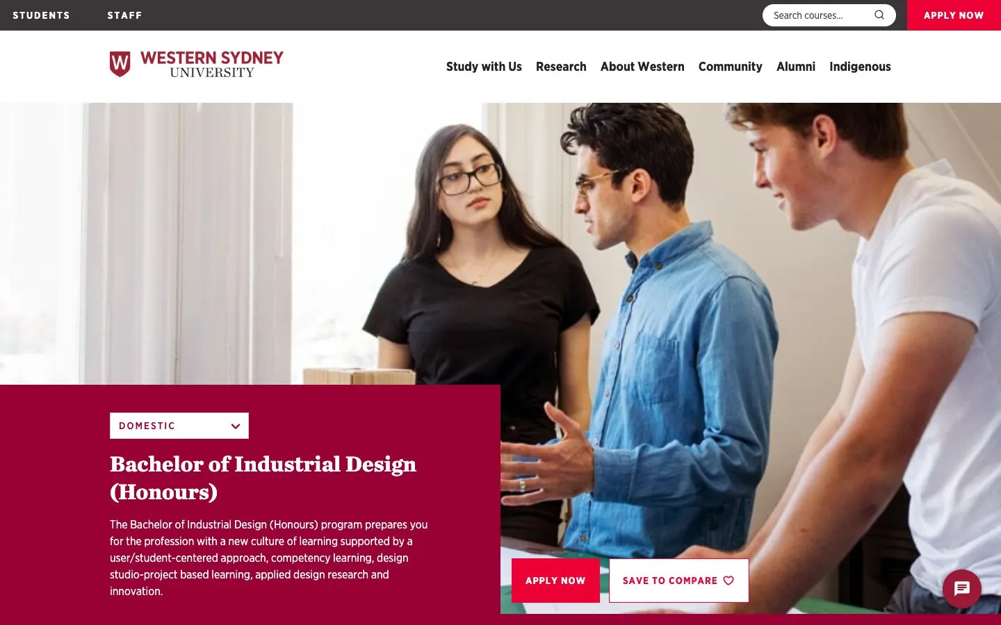 The website of Western Sydney University – Industrial Design