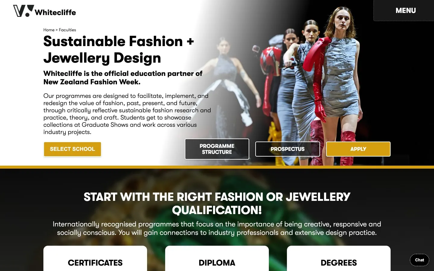 The website of Whitecliffe – Sustainable Fashion + Jewellery Design