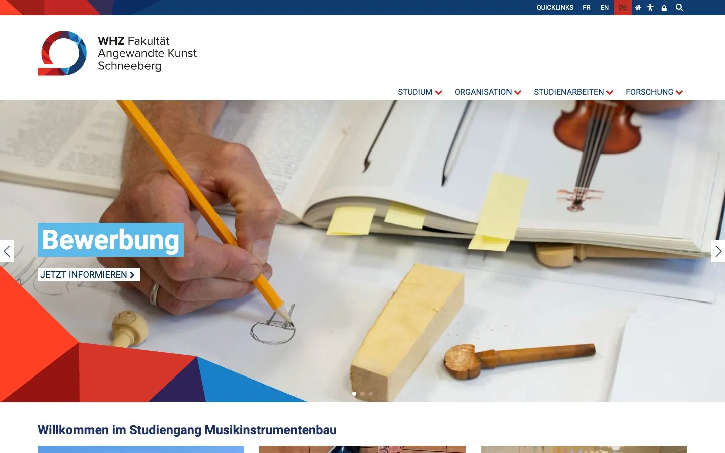 The website of WHZ – Musikinstrumentenbau Markneukirchen