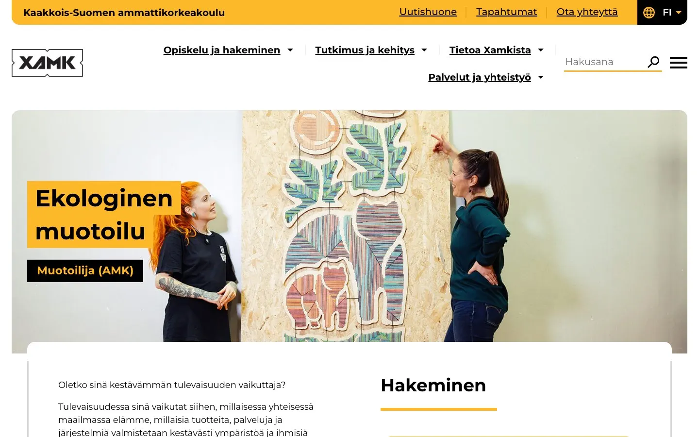 The website of Xamk – South-Eastern Finland University of Applied Sciences (Ecological Design, Kouvola)