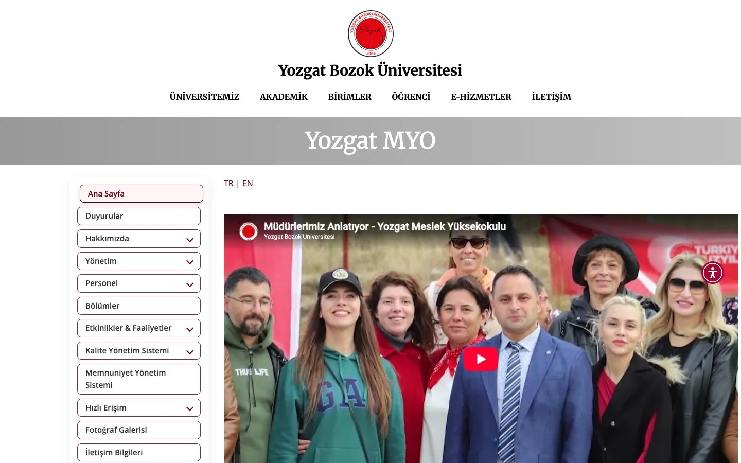 Die Website von Yozgat Bozok Üniversitesi – Yozgat Meslek Yüksekokulu
