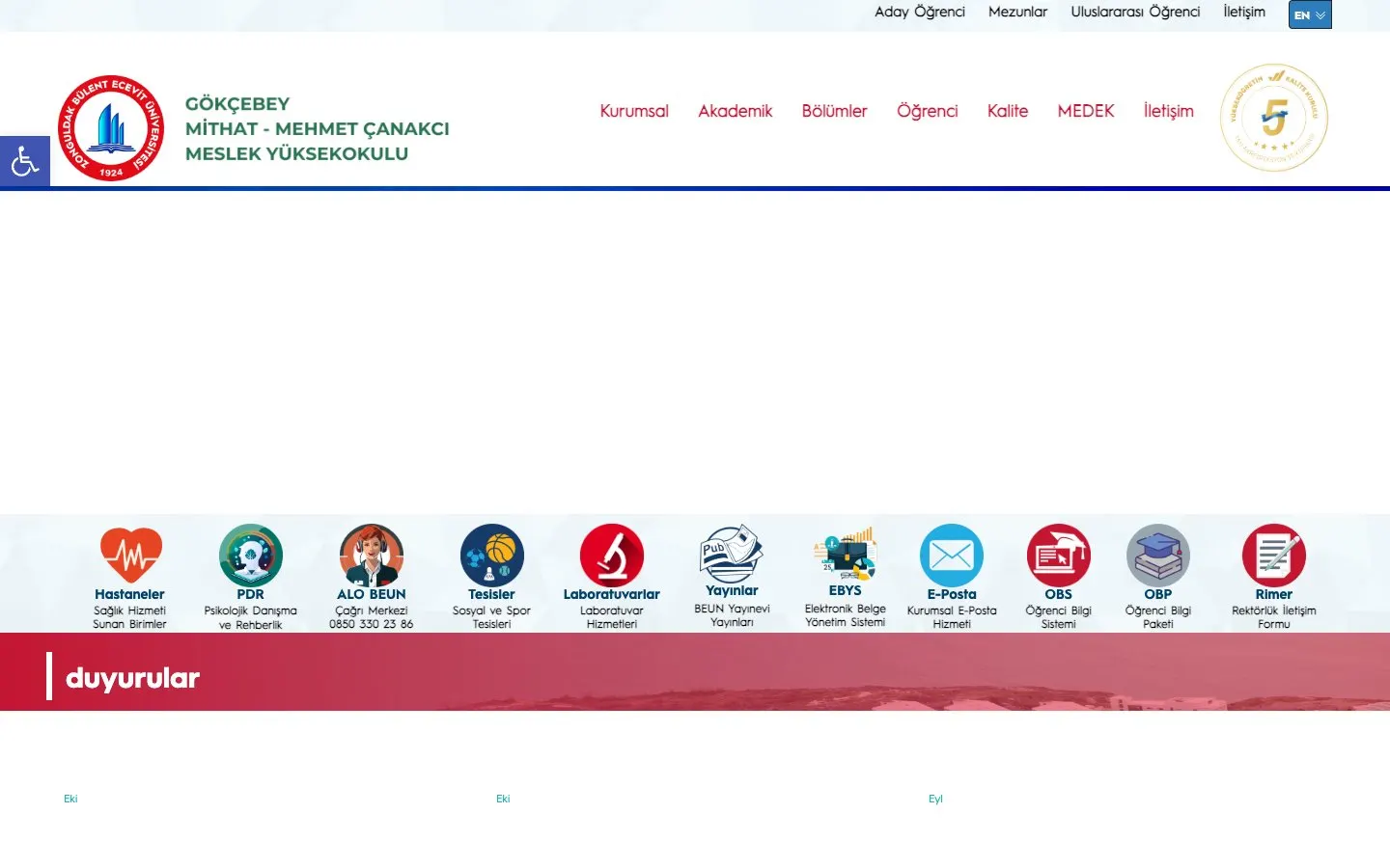 The website of Zonguldak Bülent Ecevit Üniversitesi – Gökçebey Mithat-Mehmet Çanakçı Meslek Yüksekokulu