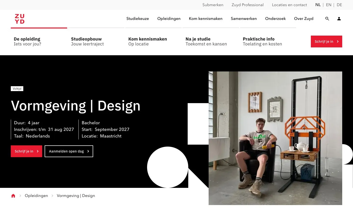 The website of Zuyd Hogeschool – Vormgeving | Design and Architectural Crafts